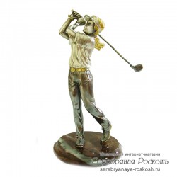 Серебряная статуэтка девушка играющая в гольф