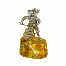 Статуэтка Кот с контрабасом на янтаре