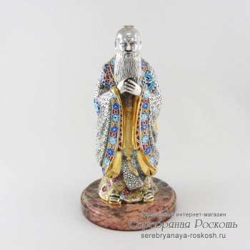 Серебряная статуэтка с эмалями Конфуций