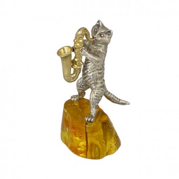Статуэтка Кот с саксофоном на янтаре