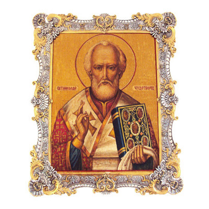 Икона Николай Чудотворец в серебряном окладе
