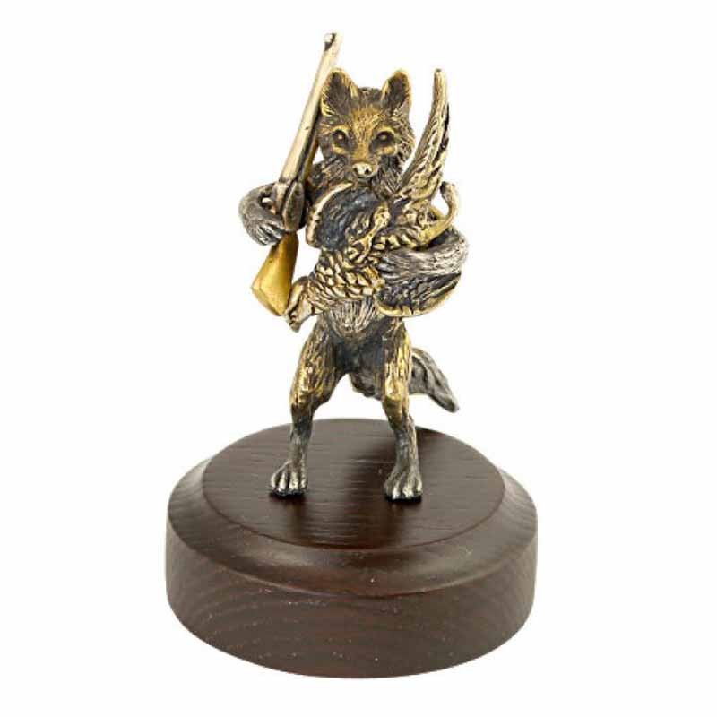 Серебряная статуэтка Лис охотник с фазаном