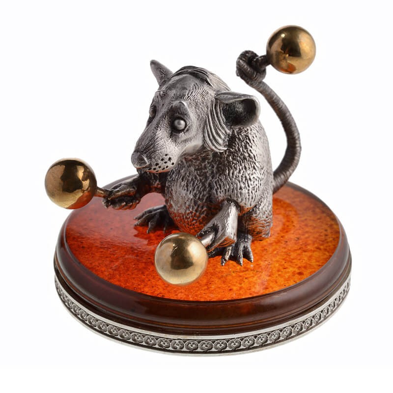 Серебряная статуэтка Крыса с маракасами