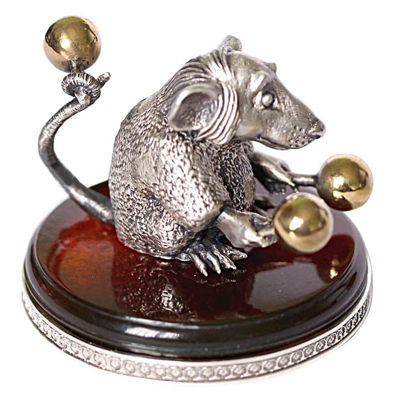 Серебряная статуэтка Крыса с маракасами - маленькая