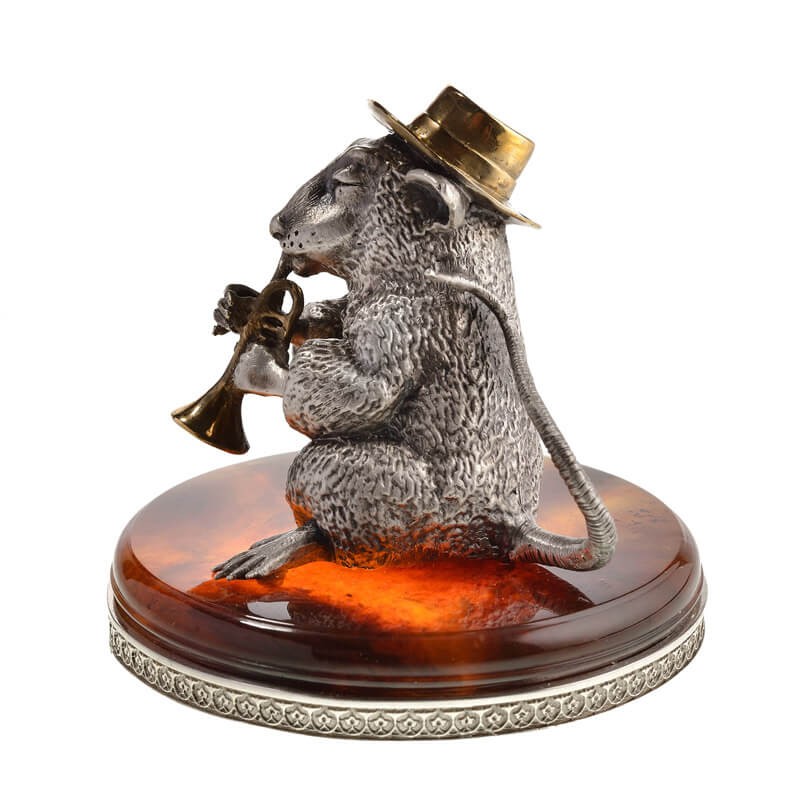 Серебряная статуэтка Крыса с трубой
