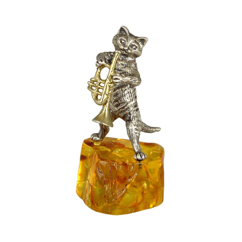 Статуэтка Кот с трубой на янтаре